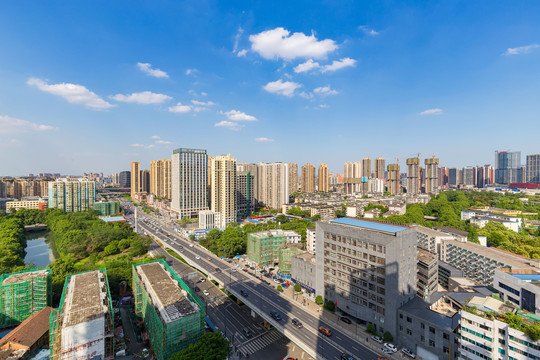 鸟瞰成都市成华区府青路二段