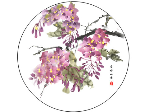 手繪寫意紫藤