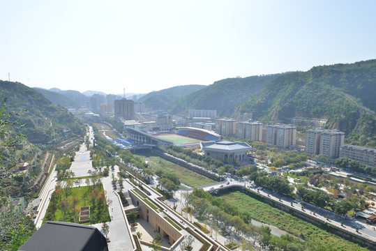 陕西延安宝塔山风景区全景