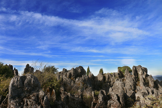 蓝天白云石林风景