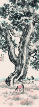 徐悲鴻柏樹(shù)雙馬圖