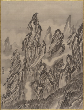 河鍋曉齋水墨高山圖