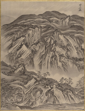 河鍋曉齋水墨山景圖