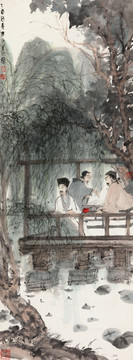 傅抱石春亭對奕圖