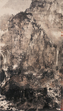 傅抱石瀑泉雙流圖