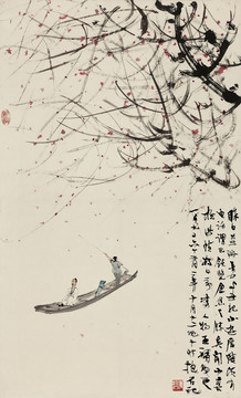 傅抱石秋江放艇