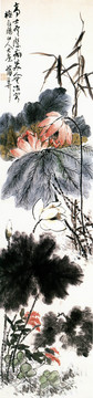 蒲華紅蓼荷花圖