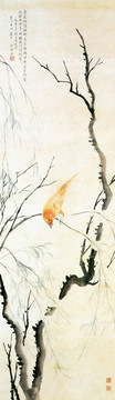 金禮贏楊柳鳴禽圖