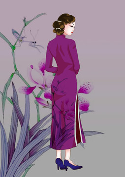 手繪旗袍美人民國美人