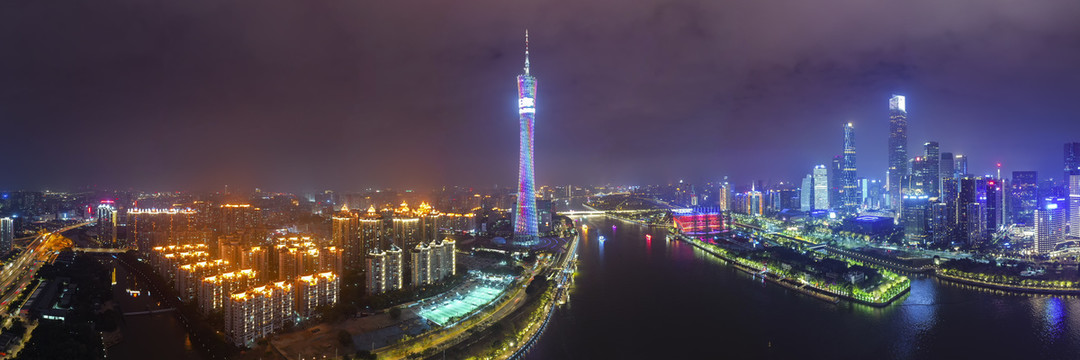 航拍中国广州城市夜景风光