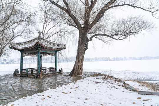 冬季雪后颐和园西堤