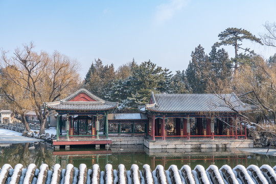 北京颐和园谐趣园雪景