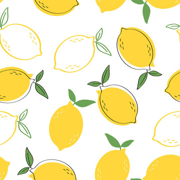 手绘柠檬四方连续印花图案