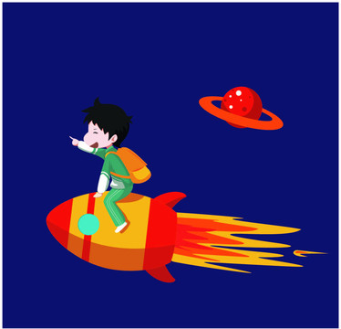 原創(chuàng)坐火箭的小朋友插畫(huà)