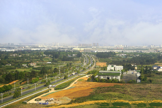 航拍成都航线可视区大地景观工程