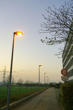 德国法兰克福清晨街道和路灯