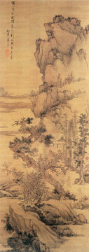 藍瑛溪山曳杖圖