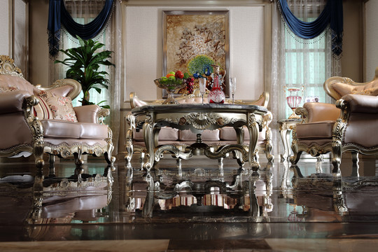 欧式古典客厅仰拍茶几沙发
