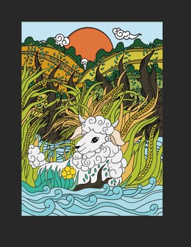 羊水稻插畫