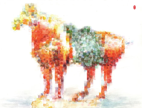 色塊唐三彩紅馬