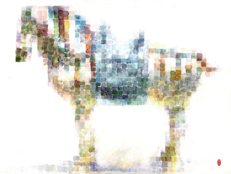 色塊唐三彩白馬