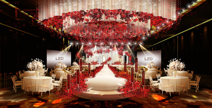 红金色现代风婚礼宴会厅设计