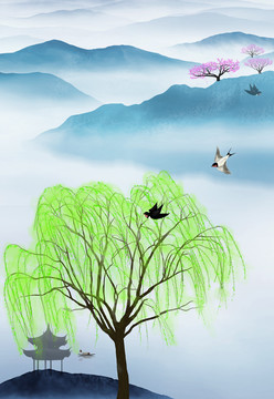 山水插畫
