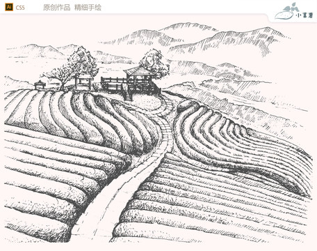 手繪茶園農(nóng)場矢量圖