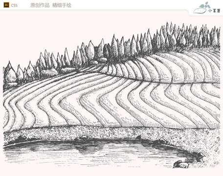 茶園農(nóng)場手繪