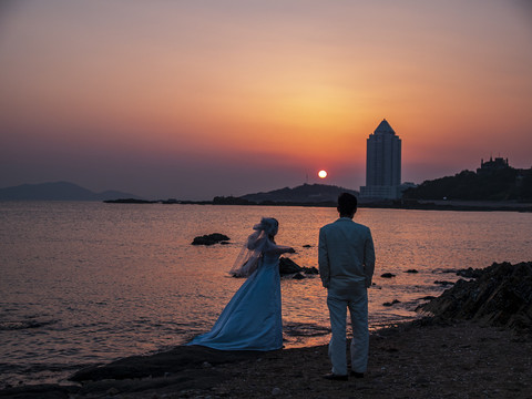 青岛第二海水浴场日落