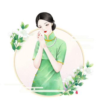 茉莉花与旗袍女人