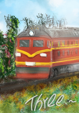 小火車森林油畫風(fēng)