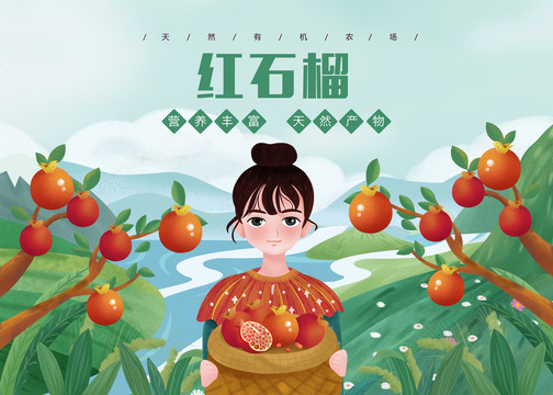 石榴女孩包裝盒插畫PSD