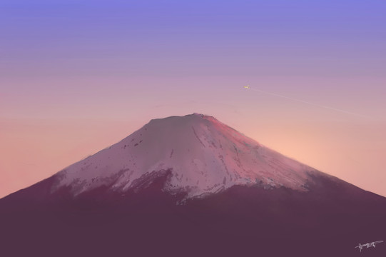 黄昏富士山插画