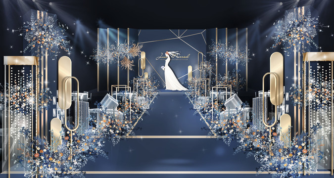 蓝色现代泰式舞台婚礼效果图