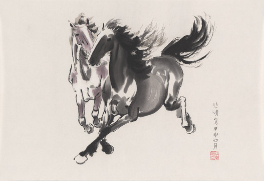 徐悲鴻雙馬圖