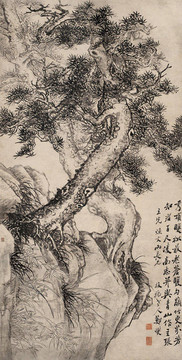 鄭板橋雙松蘭竹圖