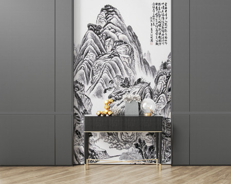 中式墻布壁畫背景墻效果圖源文件