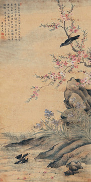 王武桃花雙禽圖