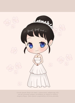 穿婚紗的萌女孩系列插畫