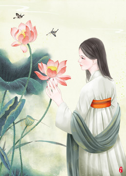 漢服少女插畫