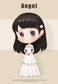 穿婚紗的萌女孩系列插畫