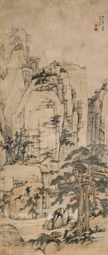 弘仁 松溪石壁圖軸