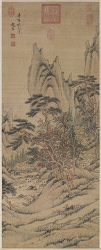 趙左秋山紅樹圖