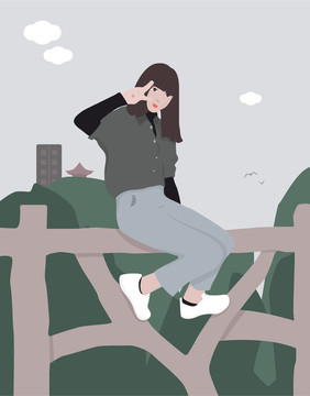 原創(chuàng)矢量可愛少女拍照插畫
