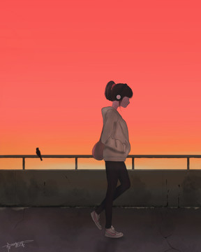 黃昏下的少女