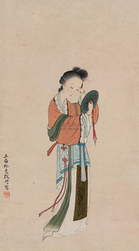 改琦對鏡簪花圖