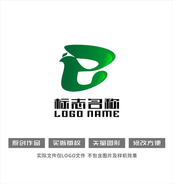 B字母标志飞鸟logo