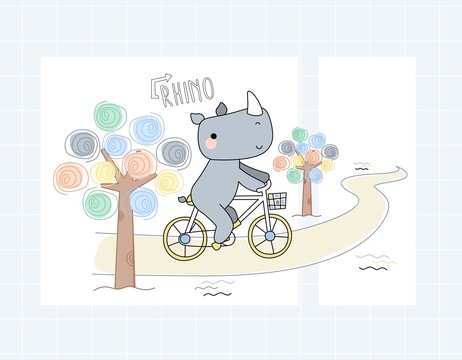 卡通單車犀牛
