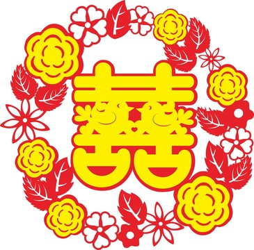 玫瑰花贴金喜字